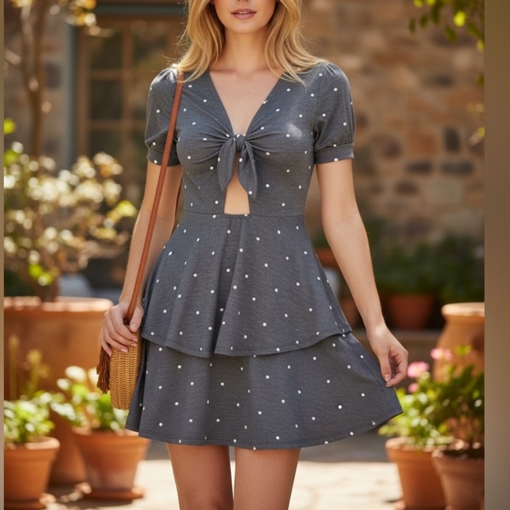 NEW• CREME DE LA CREME ALL AMERICAN FUN POLKA DOT TIERED DRESS• XL